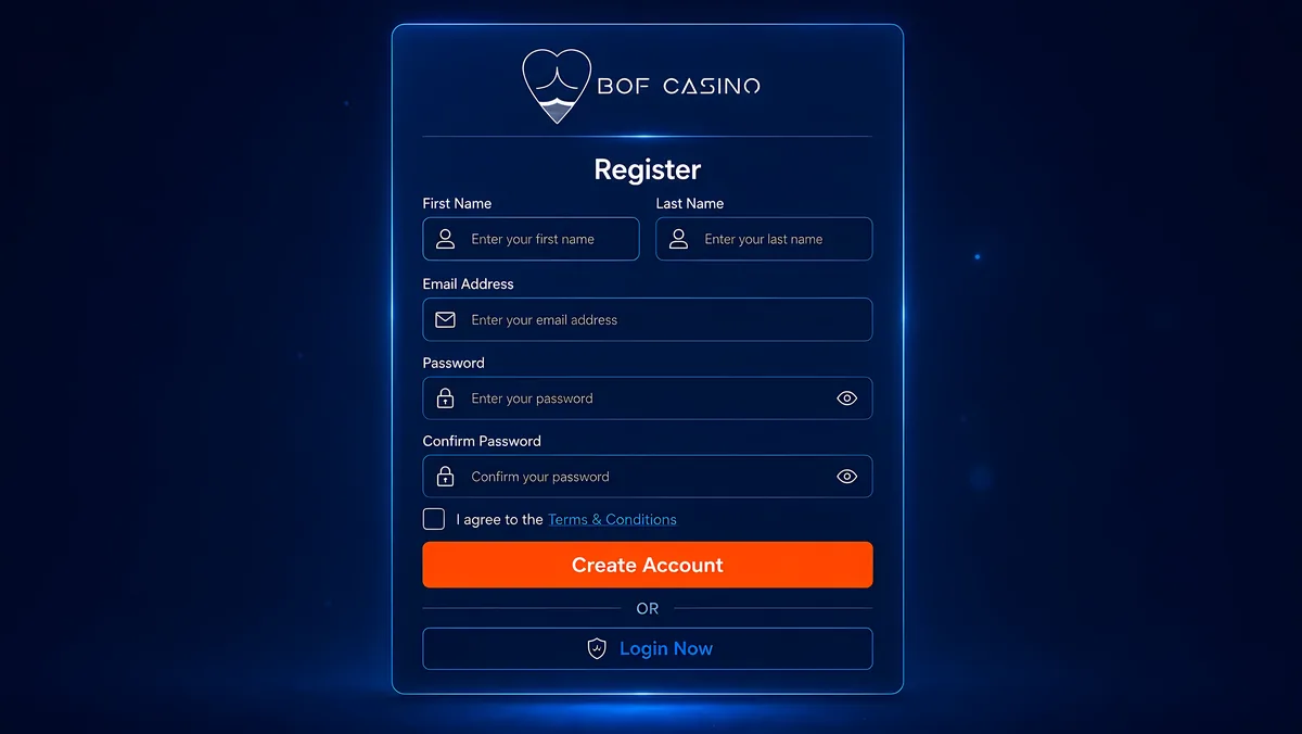 Bof Casino registration screen for a new GB account